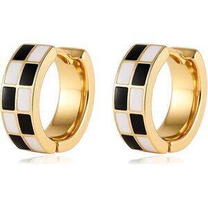 Chic Checker Small Hoop Cartilage Earrings Teacher Earrings For Women；White